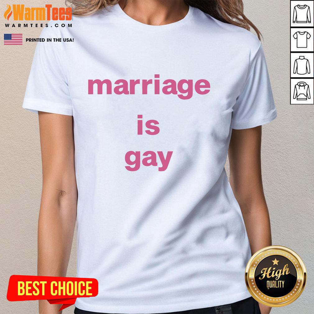 Official Robie Uniacke Marriage is Gay Ladies Tee featuring bold text and vibrant colors for LGBTQ+ pride.