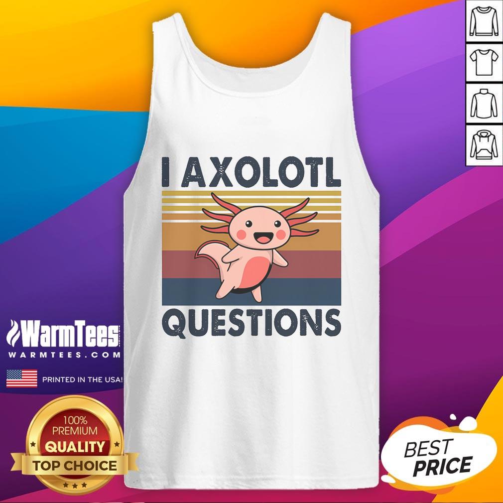 Vintage tank top featuring a cute axolotl meme with the text 'I Axolotl Questions' for quirky fashion lovers.