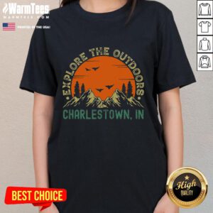 Pretty Charlestown Indiana Explore The Outdoors Ladies Tee showcasing vibrant outdoor scenery and stylish design.