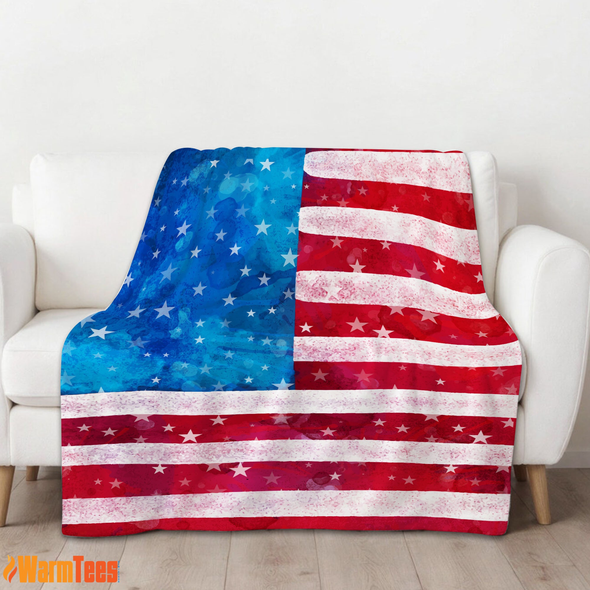Watercolor American Flag Distressed USA Patriotic Blanket Fleece Blanket