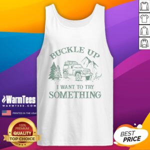 Retro offroad car tank top featuring 'Buckle Up' design for adventure enthusiasts and vintage style lovers.