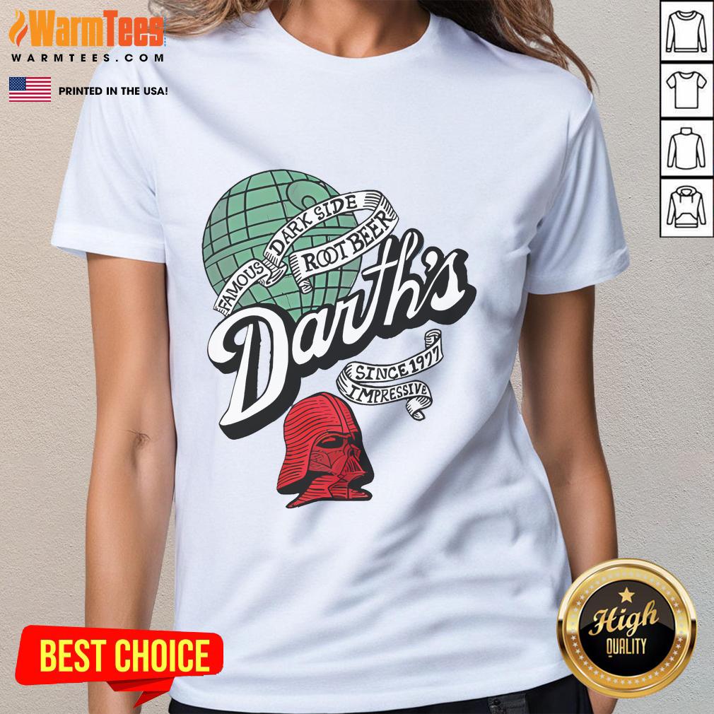 Awesome Darth's Root Beer Star Wars ladies tee, featuring a unique design celebrating the Dark Side since 1997.