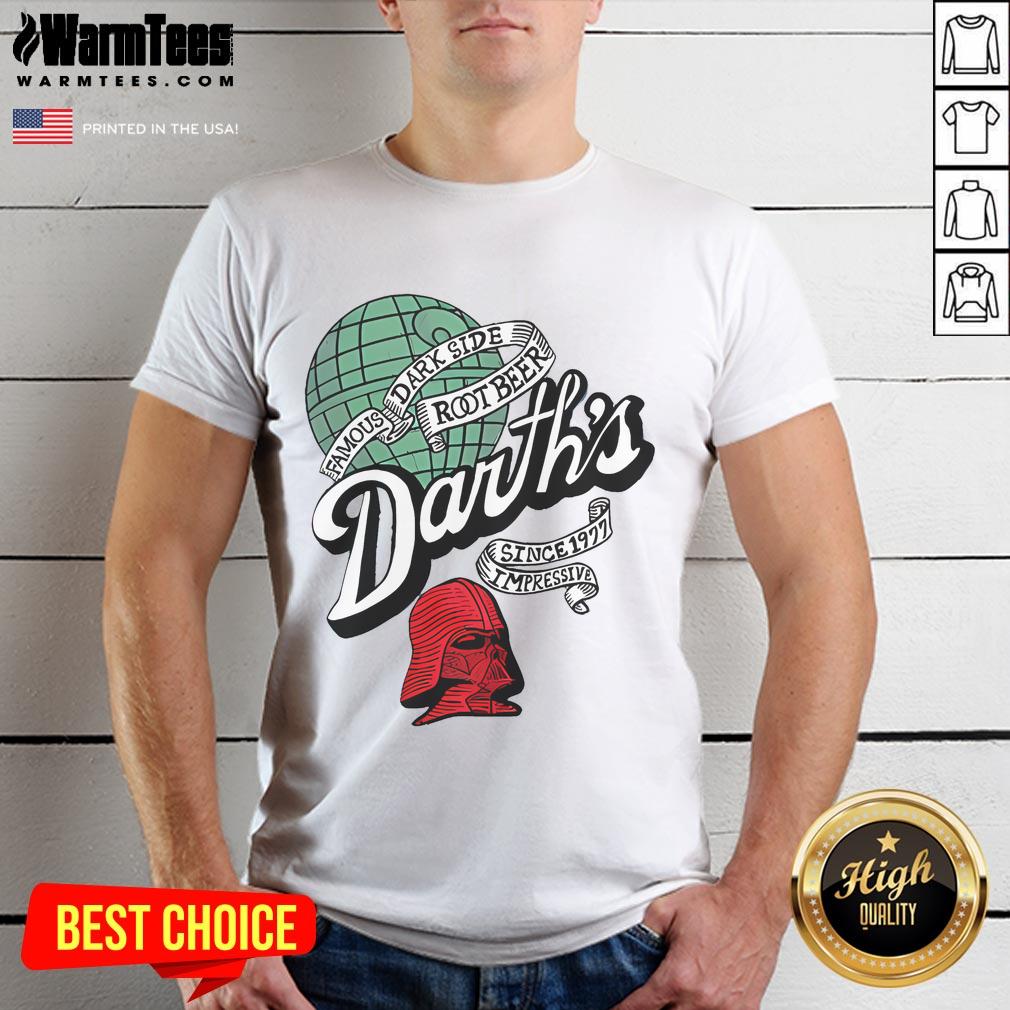 Awesome Darth's Root Beer Star Wars T-Shirt showcasing the dark side logo since 1997, perfect for fans and collectors.