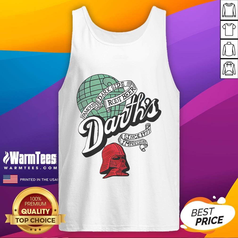 Awesome Darth's Root Beer tank top featuring 'Famous Dark Side Since 1997' design for Star Wars fans.