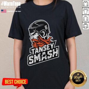 Alt Text: Awesome Kevin Tansey Smash Sheffield Steelers Hockey Ladies Tee featuring bold graphics and vibrant colors.
