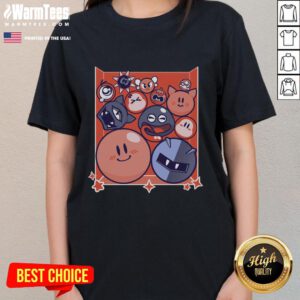 Awesome Kirby Puffball Drop Ladies Tee featuring a playful design, perfect for fans of the beloved video game character.
