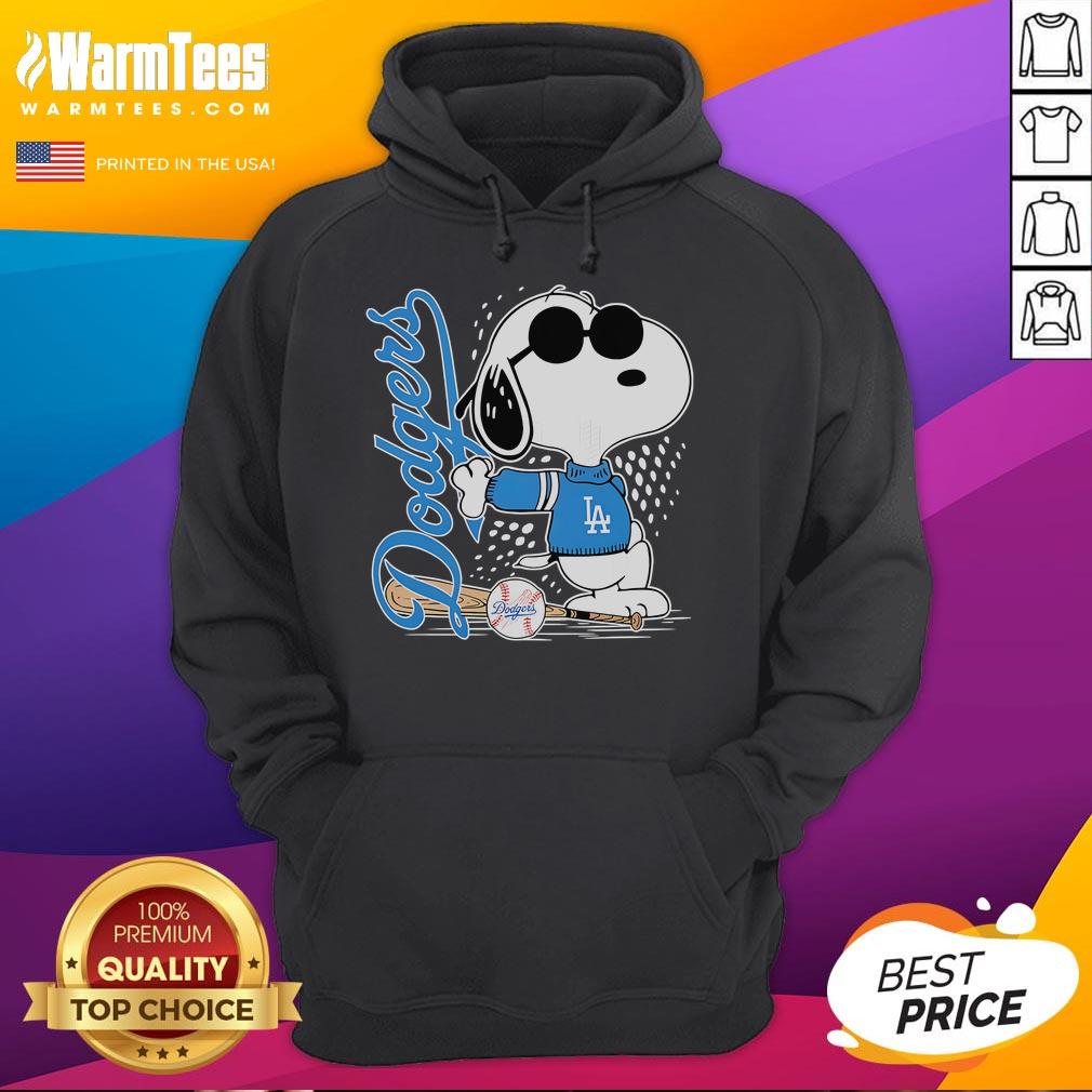 Awesome Los Angeles Dodgers X Snoopy Pose Hoodie featuring a playful design, perfect for baseball fans and Snoopy lovers.
