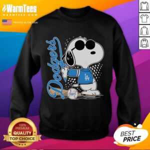 Alt Text: Awesome Los Angeles Dodgers x Snoopy Pose sweatshirt featuring vibrant graphics and cozy design for fans.