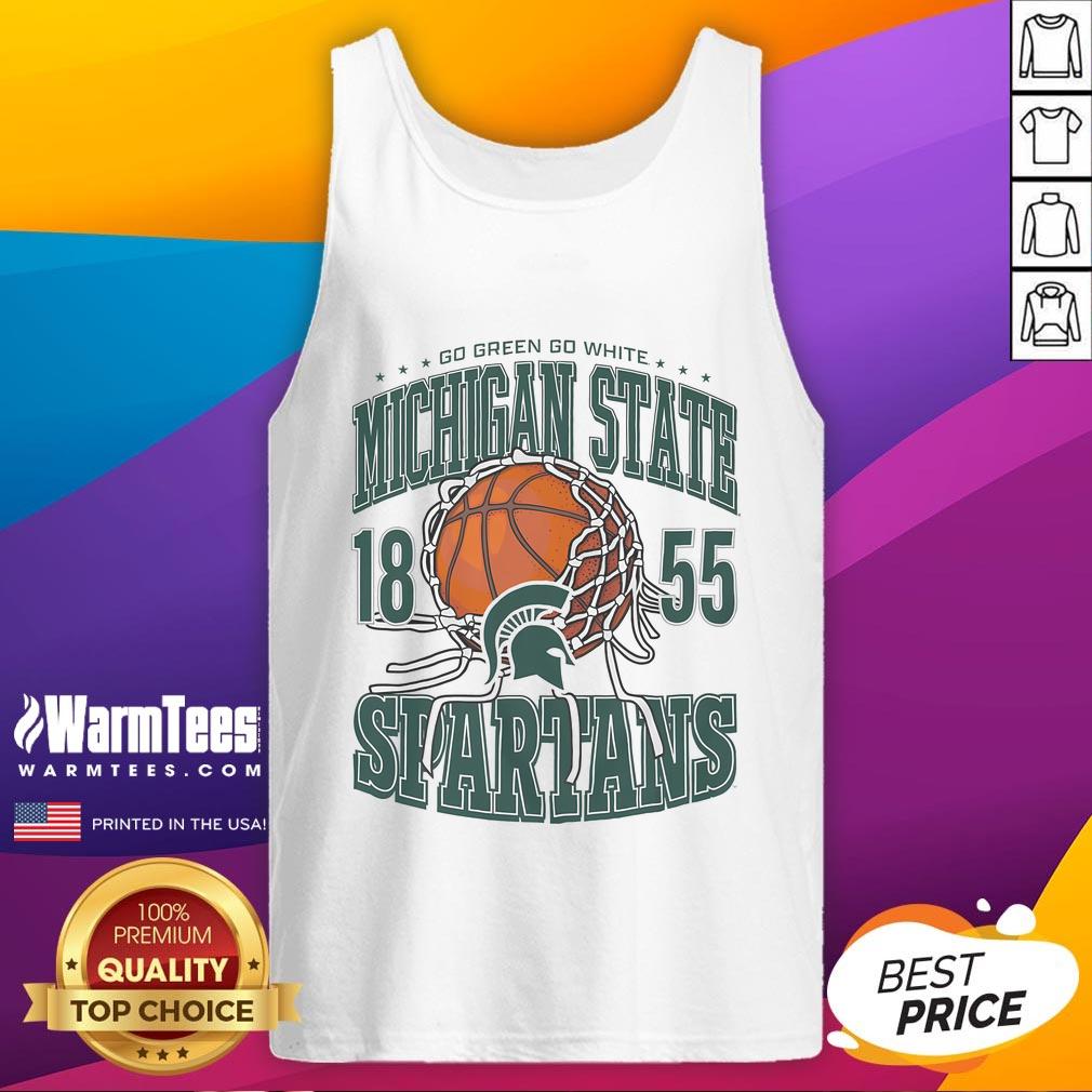 Alt Text: Awesome Michigan State Spartans cut the net tank top featuring team colors and logo, perfect for game day.