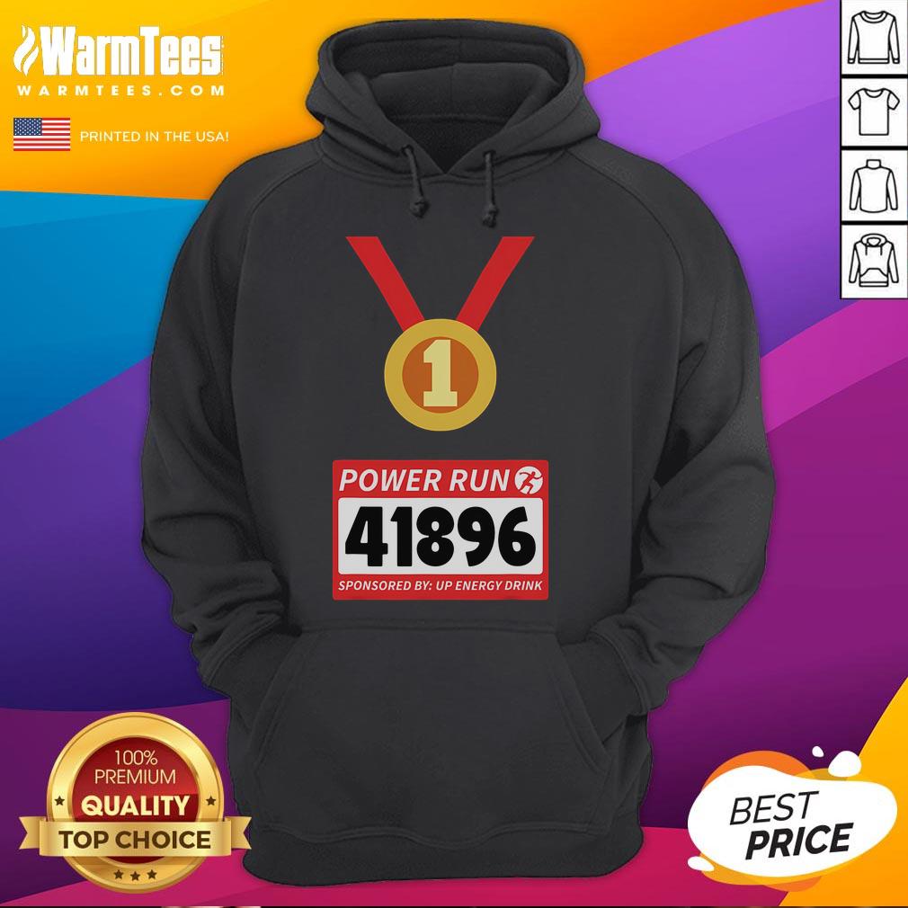 Runner in a hoodie at the Awesome Power Run half marathon, sponsored by Up Energy Drink, showcasing athletic energy.