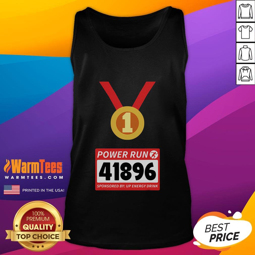 Runner wearing a tank top at the Awesome Power Run, sponsored by Up Energy Drink, during a half marathon event.