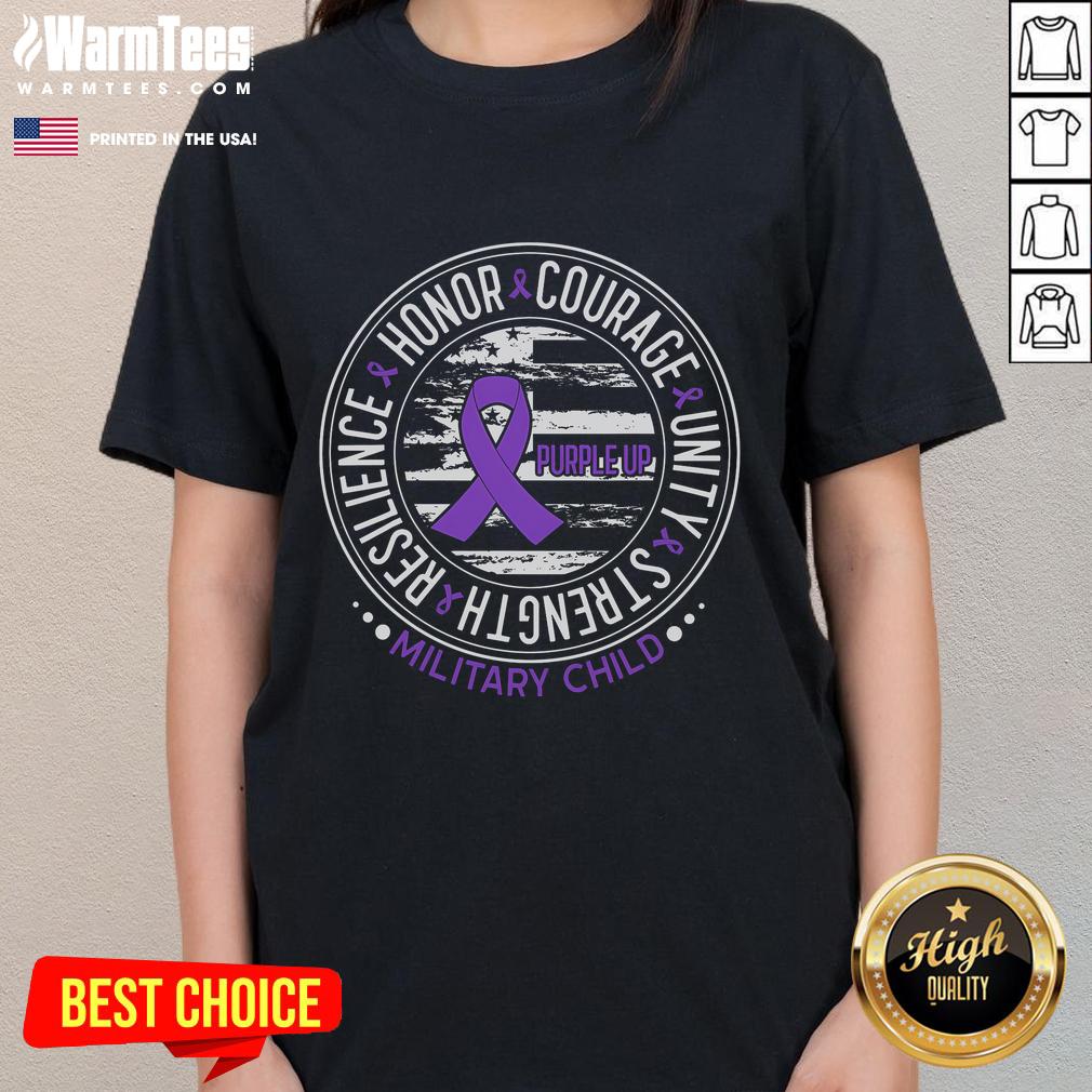 Awesome purple military tee for women featuring a US flag, perfect for Military Child Month celebrations.