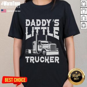 Awesome semi truck T-shirt for girls, 'Daddy's Little Trucker' design, perfect for young truck enthusiasts.
