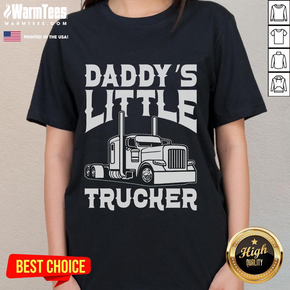 Awesome semi truck T-shirt for girls, 'Daddy's Little Trucker' design, perfect for young truck enthusiasts.