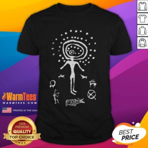 Alt Text: Awesome Tamgaly Shaman Cave petroglyph design on an archaeology T-shirt, showcasing ancient art and cultural heritage.