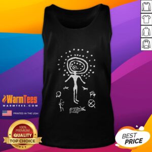 Alt Text: Ancient petroglyphs in the Awesome Tamgaly Shaman Cave, showcasing unique archaeological art on a tank top.