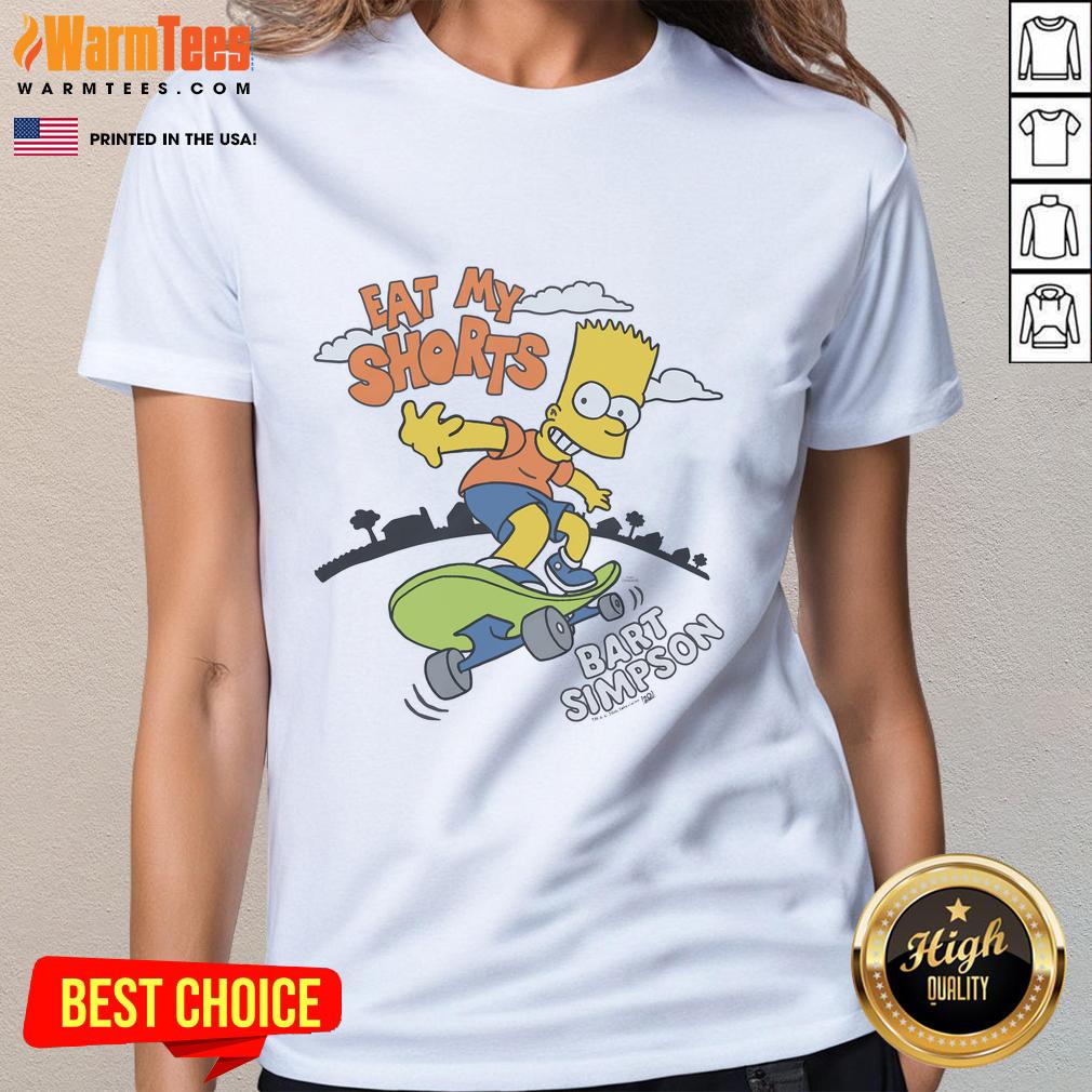 Awesome The Simpsons Bart Simpson Eat My Shorts Ladies Tee featuring a vibrant graphic of Bart and playful text.