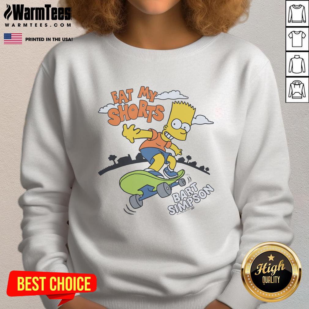 Alt Text: Bart Simpson Eat My Shorts sweatshirt featuring vibrant colors and iconic cartoon design from The Simpsons series.