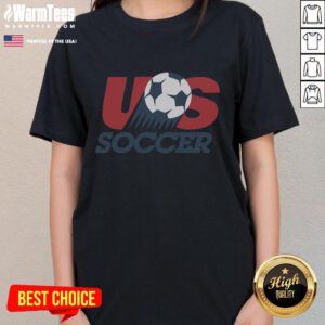 Alt Text: Awesome US Soccer 1993 crest ladies tee featuring a vintage design in vibrant colors, perfect for soccer fans.