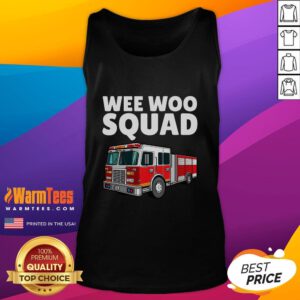 Awesome Wee Woo Squad firefighter fire truck tank top featuring a vibrant design for fireman fans and apparel lovers.