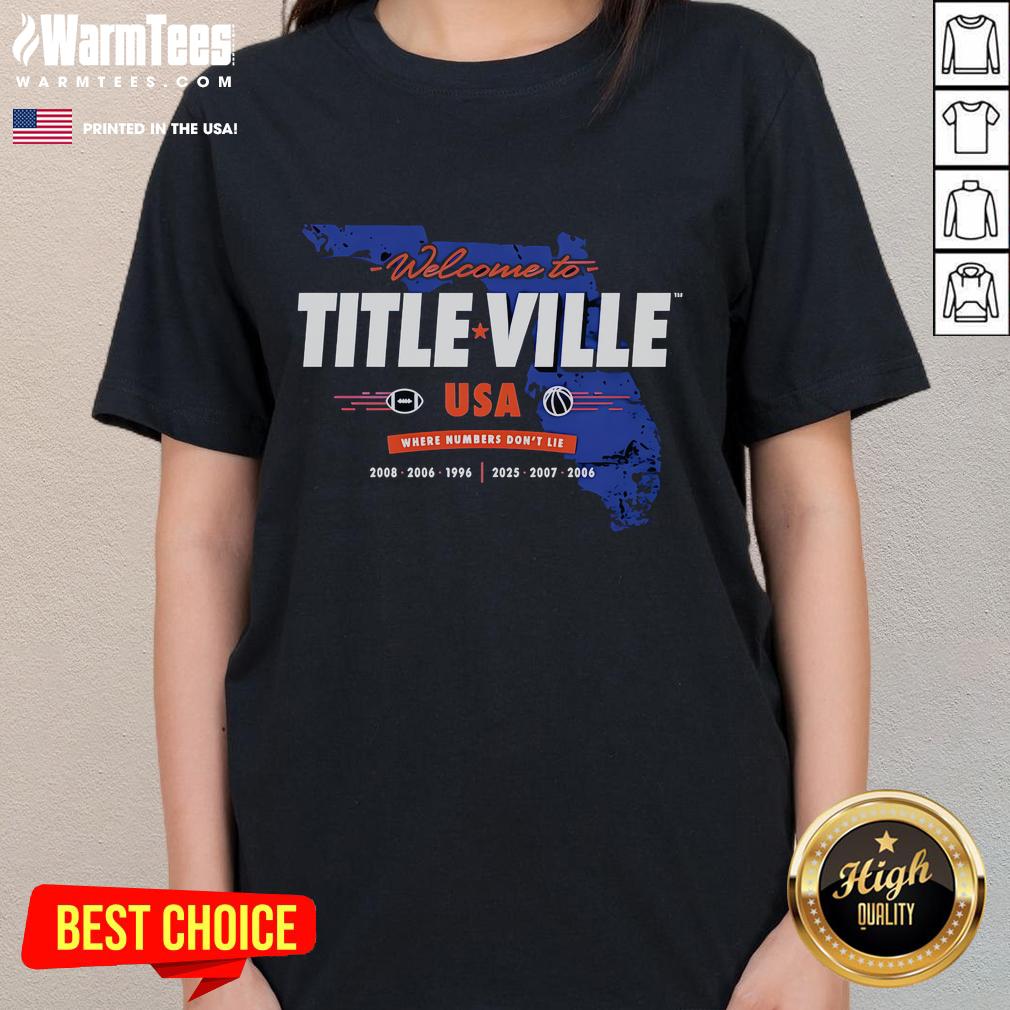 Awesome Welcome to Titleville USA ladies tee featuring vibrant graphics and a comfortable fit, perfect for casual wear.