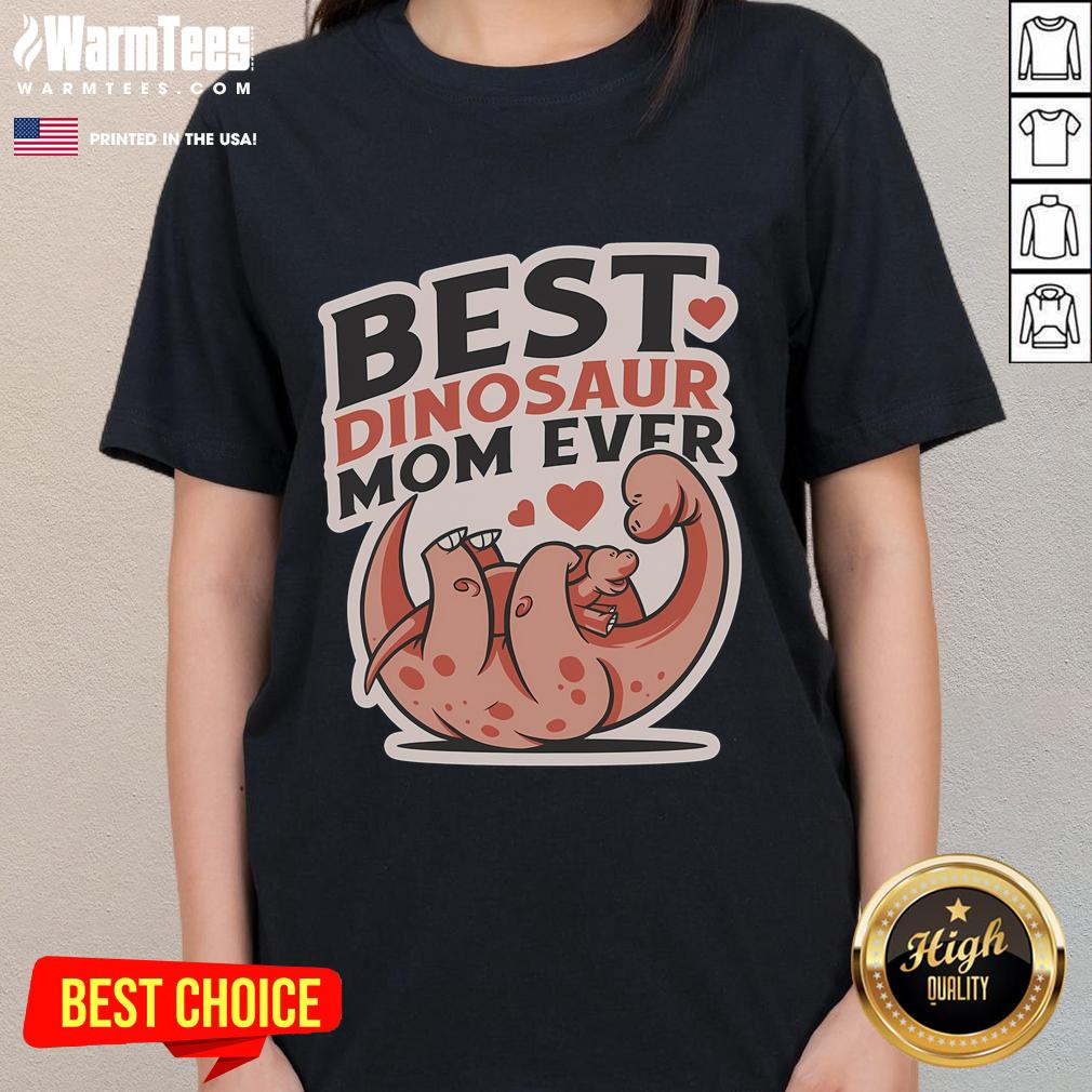 Alt Text: Cute Best Dinosaur Mom Ever Mamasaurus Ladies Tee featuring a playful dinosaur design, perfect for moms who love dinosaurs.