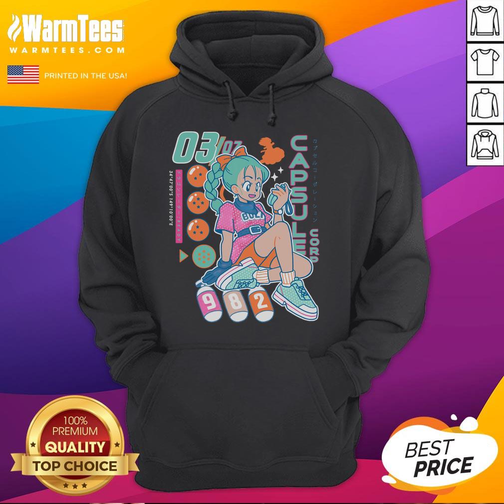 Adorable Bulma Boyfriend Detector hoodie from Capsule Corporation, perfect for anime fans and retro style lovers.