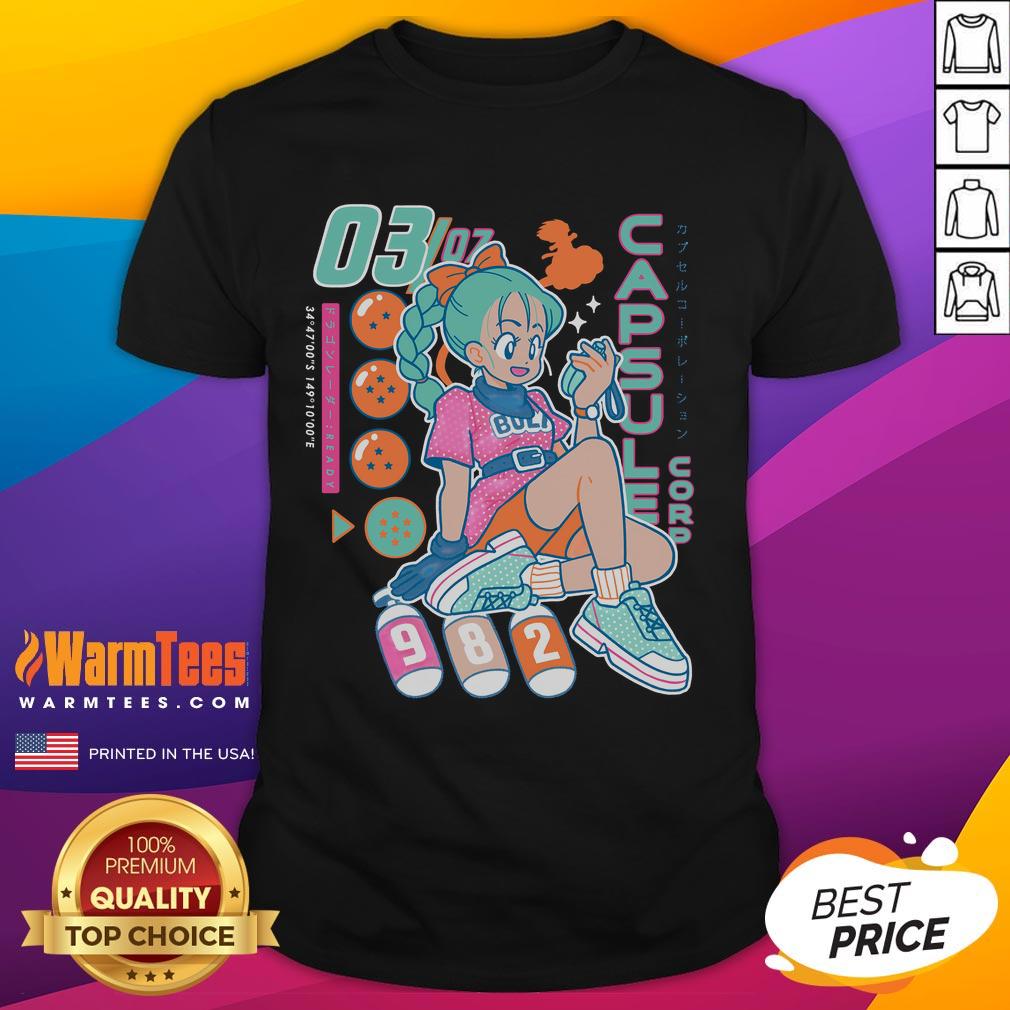 Retro Cute Bulma Boyfriend Detector T-Shirt from Capsule Corporation, featuring vibrant anime design and playful graphics.