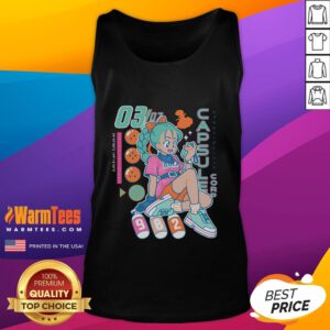 Cute Bulma Boyfriend Detector Capsule Corporation anime retro tank top featuring vibrant colors and playful design.