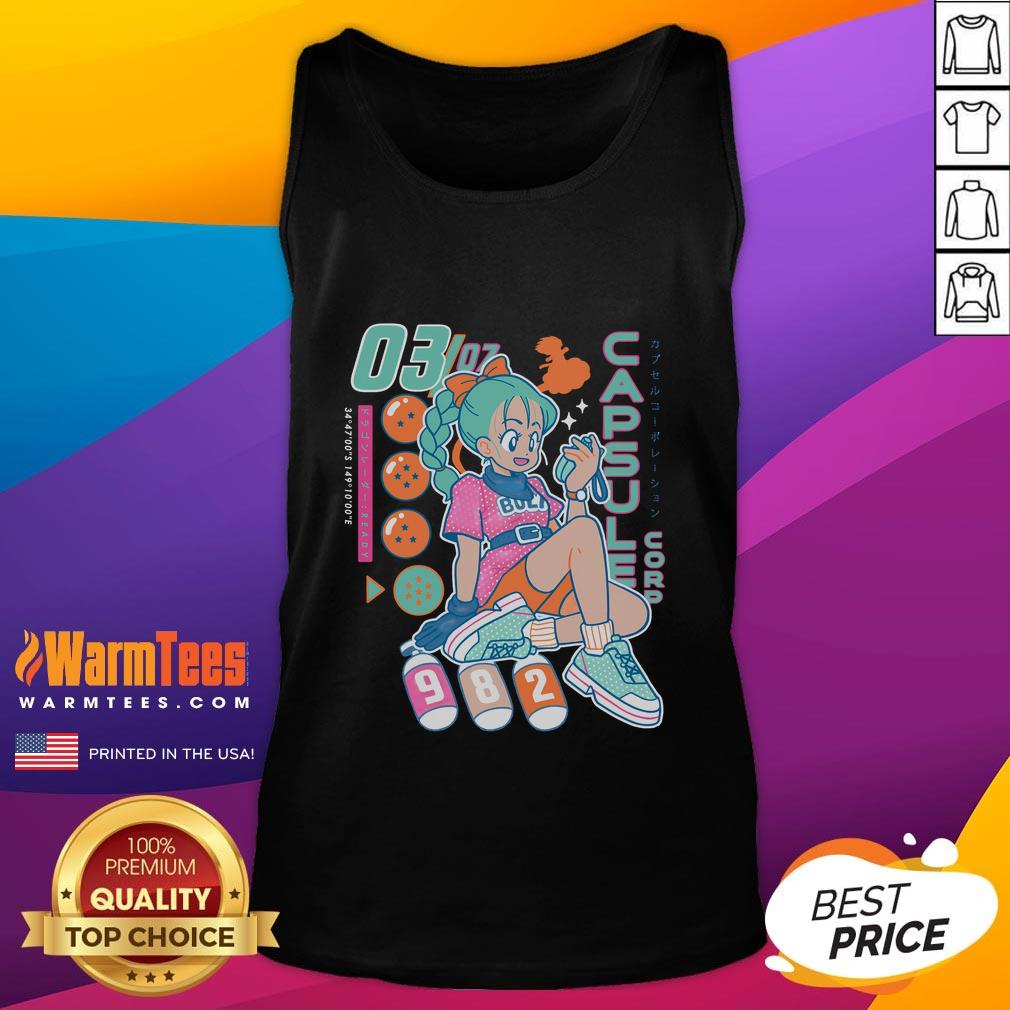 Cute Bulma Boyfriend Detector Capsule Corporation anime retro tank top featuring vibrant colors and playful design.