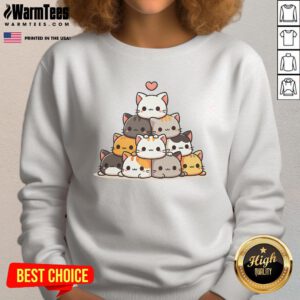 Alt Text: Cute cat pyramid featuring adorable anime kawaii cats on a cozy sweatshirt design, perfect for cat lovers.