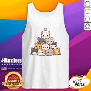 Cute cat pyramid featuring anime kawaii cats on a stylish tank top design, perfect for cat lovers.