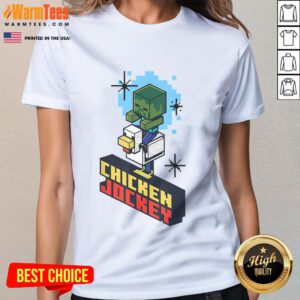 Vintage chicken jockey design on a cute ladies tee, perfect for animal lovers and quirky fashion enthusiasts.
