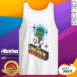 Cute chicken jockey graphic on vintage tank top, perfect for animal lovers and fun fashion enthusiasts.