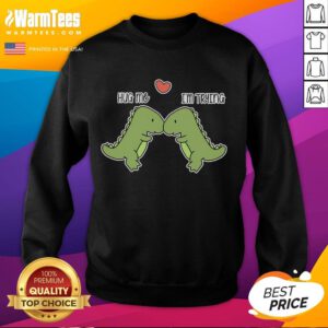 Cute dinosaur graphic on a 'Hug Me I'm Trying' funny sweatshirt, perfect for dino lovers and cozy casual wear.