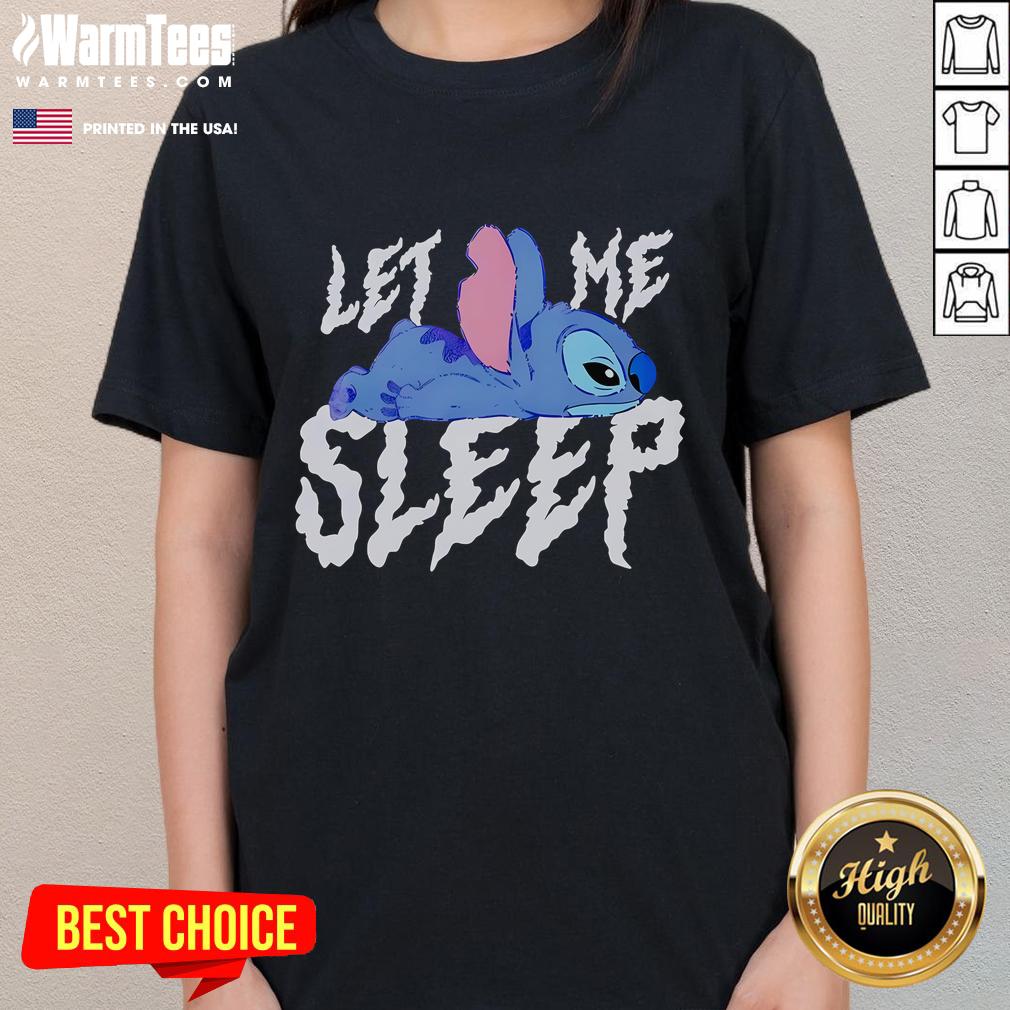 Alt Text: Cute Disney Stitch Let Me Sleep ladies tee featuring Stitch in a relaxed pose, perfect for sleepwear and casual style.