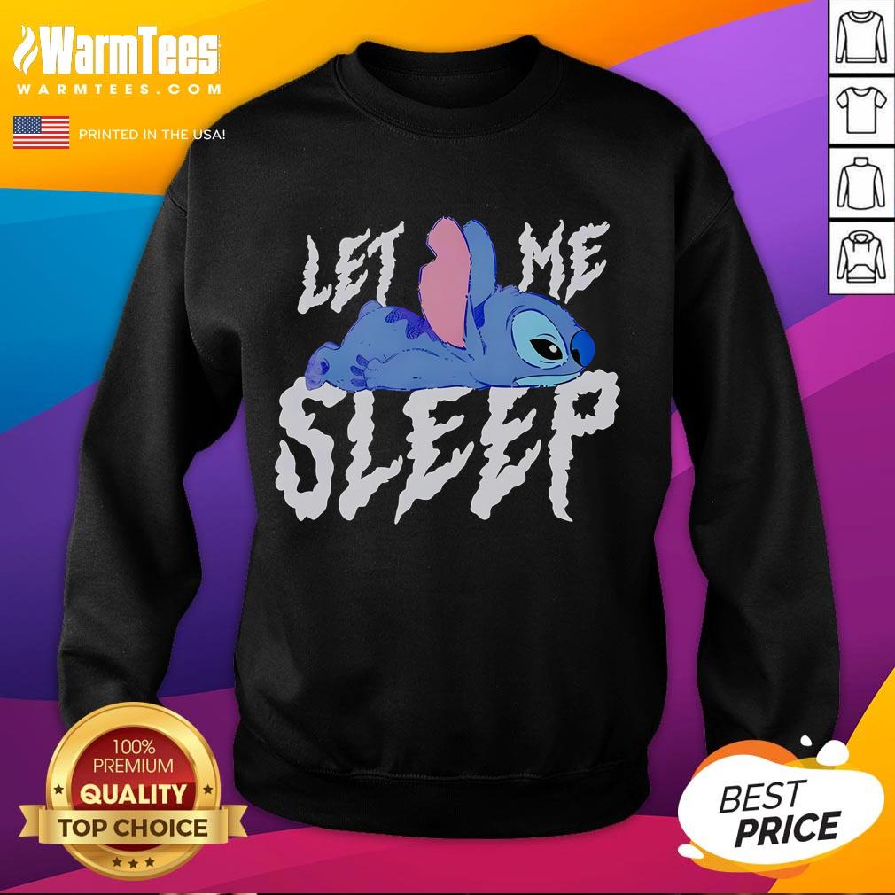 Cute Disney Stitch Let Me Sleep sweatshirt featuring a playful design of Stitch napping, perfect for cozy days.