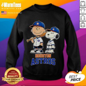 Cute Houston Astros Charlie Brown and Snoopy baseball cartoon fan sweatshirt, perfect for baseball enthusiasts.