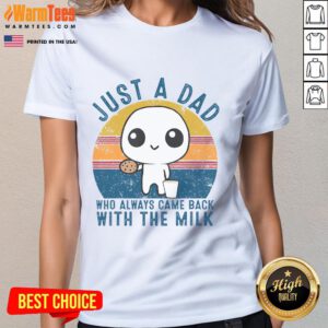 Cute Just A Dad Who Always Came Back With The Milk tee for dads, featuring sunset design, perfect gift for Father's Day.