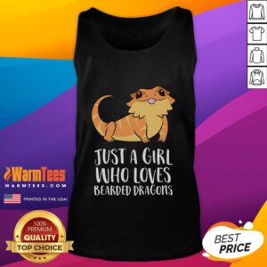 Alt Text: Cute girl wearing a tank top featuring a bearded dragon, showcasing her love for lizards and reptiles.