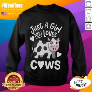 Alt Text: Cute sweatshirt featuring 'Just A Girl Who Loves Cows' design, perfect for cow lovers and casual wear.