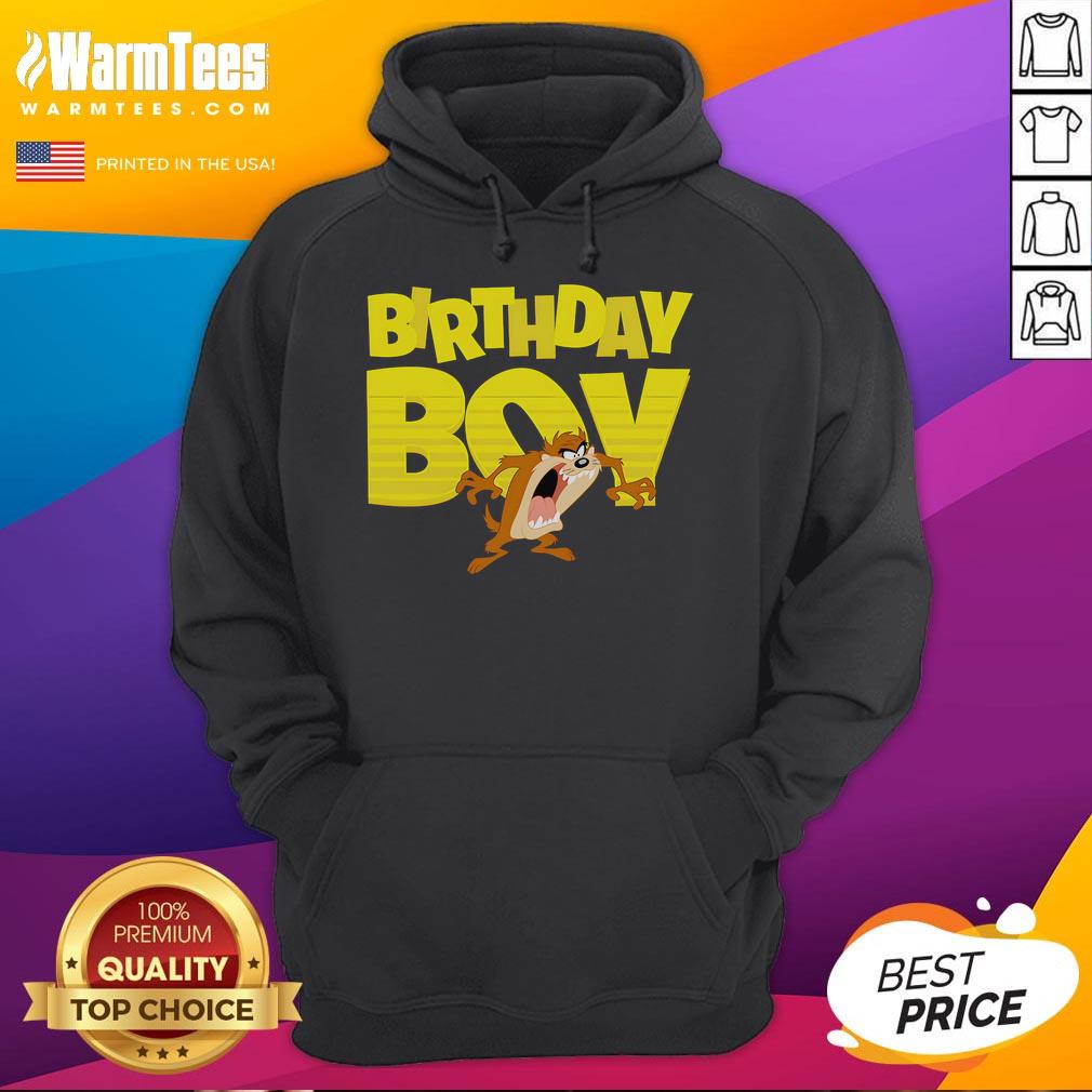 Alt Text: Cute Looney Tunes birthday boy Taz cartoon hoodie featuring vibrant colors and fun design for kids' celebrations.