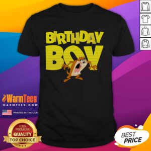 Alt Text: Cute Looney Tunes Birthday Boy Taz Cartoon T-Shirt featuring Taz in vibrant colors, perfect for birthday celebrations.