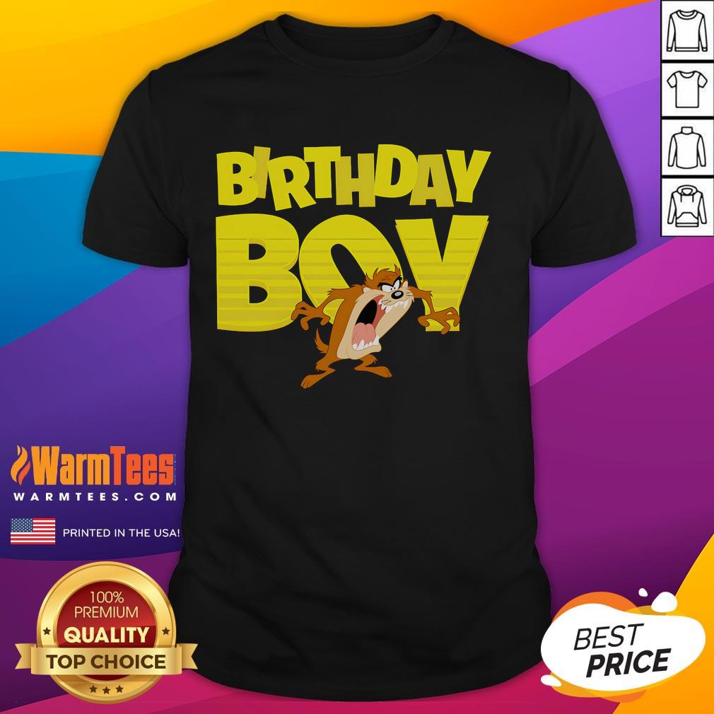 Alt Text: Cute Looney Tunes Birthday Boy Taz Cartoon T-Shirt featuring Taz in vibrant colors, perfect for birthday celebrations.