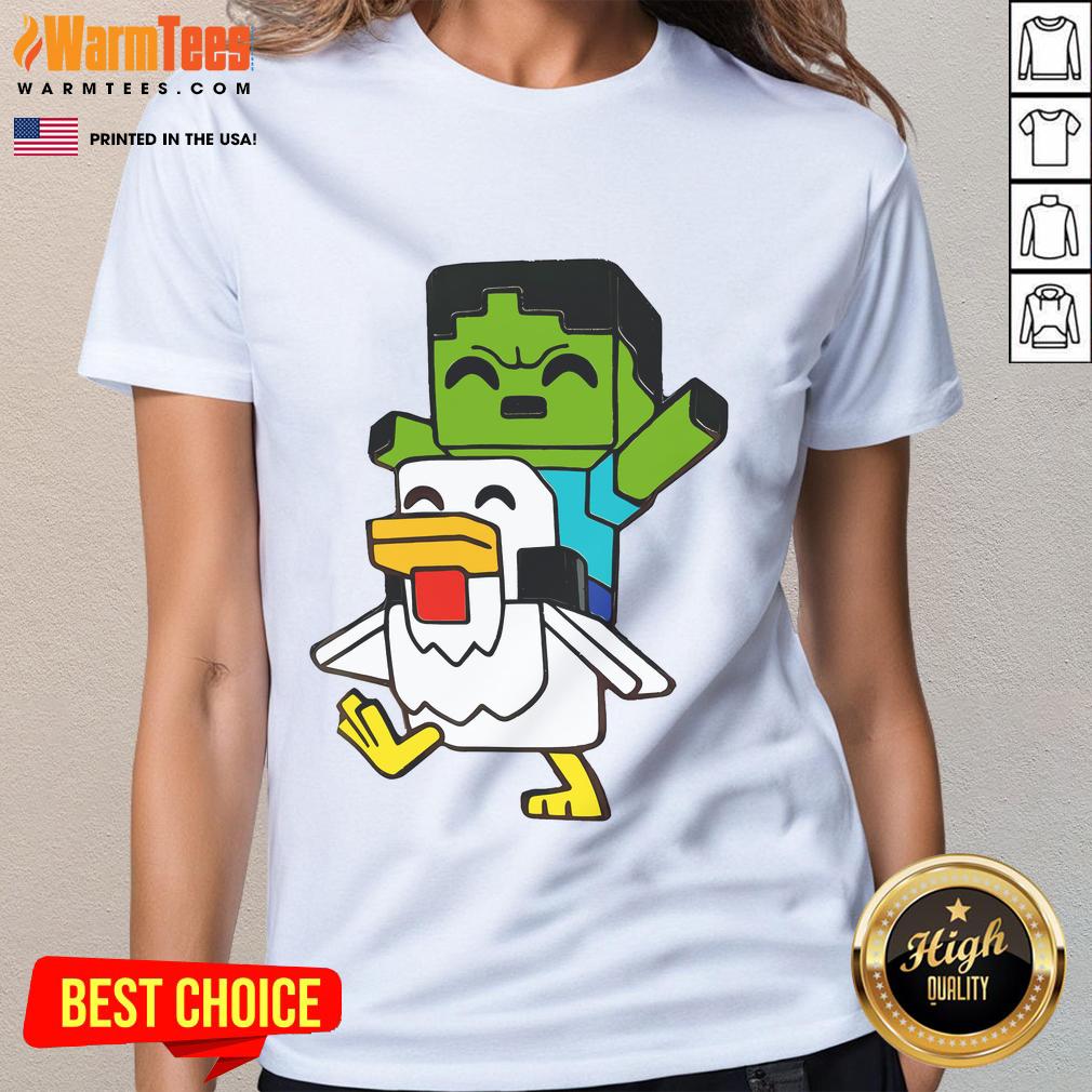 Cute Minecraft baby zombie chicken jockey graphic on a ladies tee, perfect for gaming fans and casual wear.