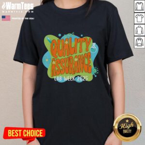 Alt Text: Cute quality assurance lab scientist in retro style tee for Lab Week 2025, showcasing a fun and professional vibe.