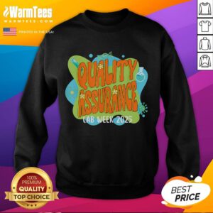 Adorable lab scientist in a retro sweatshirt for Quality Assurance Lab Week 2025, showcasing fun lab-themed apparel.