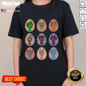 Adorable Cute Sprun Ki Dandy's World Easter Egg Ladies Tee featuring vibrant colors and playful design for Sprun Ki lovers.