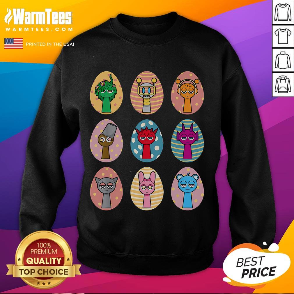 Alt Text: Cute Sprun Ki Dandy's World Easter Egg sweatshirt featuring a colorful design perfect for Sprun Ki lovers.
