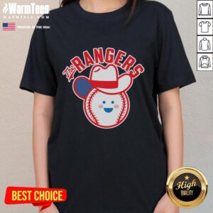 Alt Text: Cute Rangers baseball cowboy ladies tee featuring a stylish design perfect for game day and casual outings.